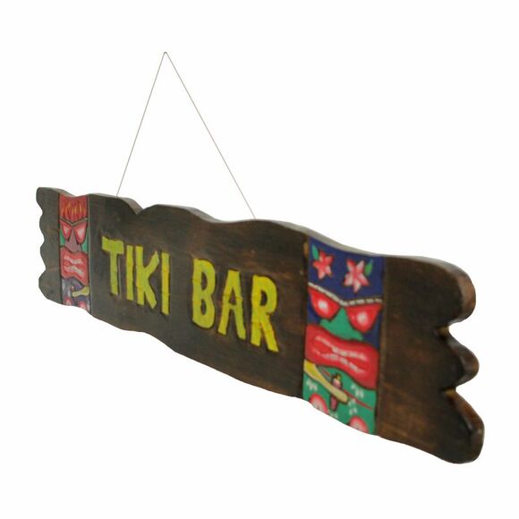 39-Inch Hand-Carved Wooden Tiki Sign with Rope Hanger - Beachy Decor - Picture 7 of 7
